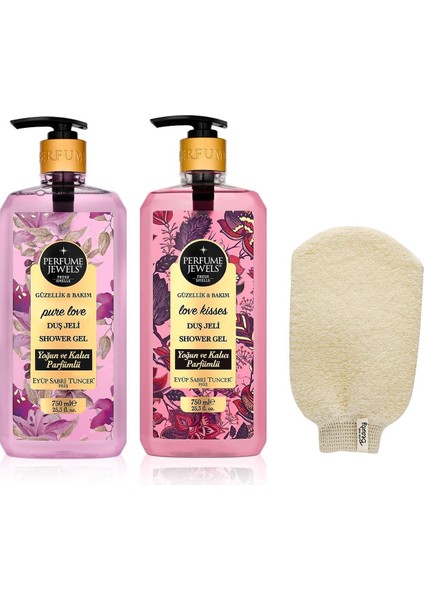 Eyüp Sabri Tuncer Glutensiz Pure Love ve Love Kısses Duş Jelleri 750 ml 2 Adet+Banyo Kesesi ,