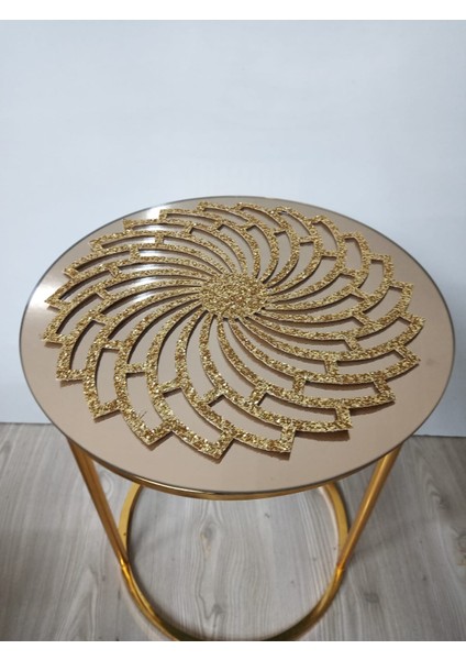 3 Adet / Zigon Sehpa Örtüsü / 33CM Yuvarlak / Işıltılı Simli Suni Deri/