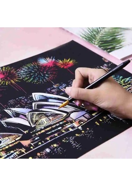 Şehir Gece Sahnesi El-Kazınmış Sanat Şehir Resmi Boyama Şehir Diy Zanaat Ev Dekorasyon Çizim Çocuk Boyama Hediye (Yurt Dışından)
