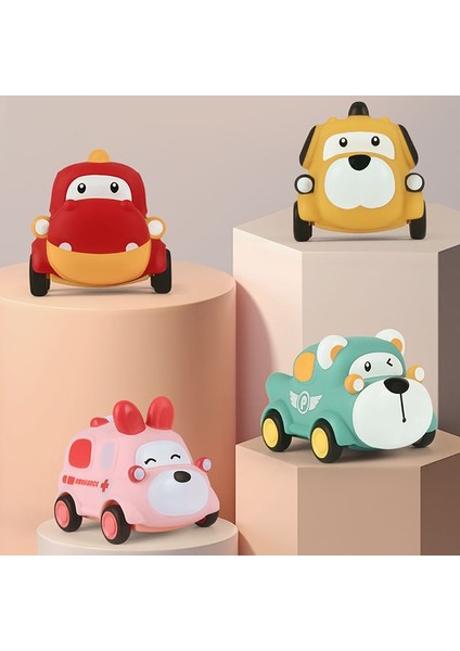 Karikatür Mini Oyuncak Arabalar Bebek Erkek Yumuşak Kauçuk Hayvan Yarış Arabaları Sevimli Montessori Oyuncak Yenidoğan Bebek Erken Eğitim Noel Hediyeleri (Yurt Dışından)