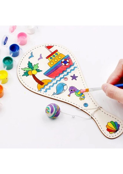Boyama Dıy Ahşap Oyuncak Raket Graffiti Oyuncaklar Çocuklar Için Dıy Manuel Boyama Pat Topu Eğitici El Yapımı Oyun (Yurt Dışından)