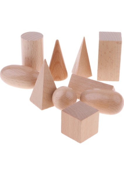 Montessori Cilalı Ahşap Geometrik Katı Bloklar, 3D Şekiller (10'lu Set) (Yurt Dışından)