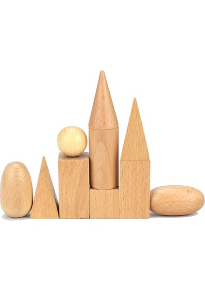 Montessori Cilalı Ahşap Geometrik Katı Bloklar, 3D Şekiller (10'lu Set) (Yurt Dışından) modelleri