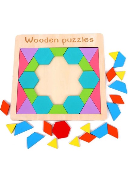 Çocuklar Renkli Geometrik Tangram Yapı Taşı Yapboz Renk Biliş Eğitim Oyuncak (Yurt Dışından)
