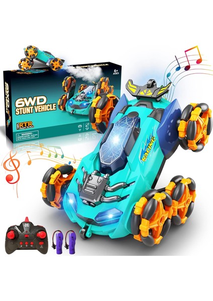 Uzaktan Kumandalı Araba, Altı Tekerlekli Rc Araba 6WD Drift Dublör Off Road Kamyon Yarışı Oyuncak Duman Fonksiyonu ile Işık Dönen Araç Hediye Mevcut Erkek Çocuk Çocuklar Için Yaş (Yurt Dışından)