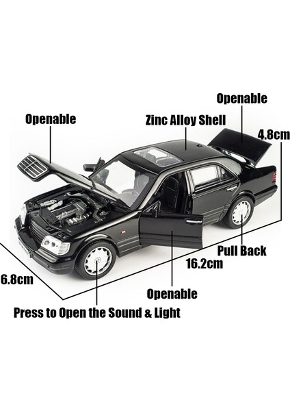 1/32 Mercedes-Benz S-W140 Klasik Oyuncak Araba Modeli Döküm Alaşımlı Minyatür Ses ve Işık (Yurt Dışından) indirimleri