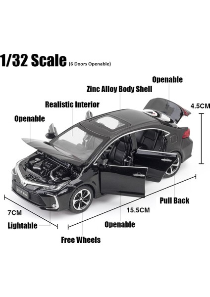 1/32 Toyota Corolla Hibrid Oyuncak Araba Çocuk Döküm Alaşımlı Metal Minyatür Modeli Ses ve Işık Serisini Geri Çekiyor (Yurt Dışından)