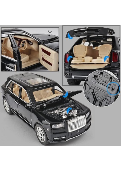 Zarif Araba Modeli 1/24 Rolls-Royce Cullınan Model Araba, Çinko Alaşımlı Geri Çekin Oyuncak Araba Çocuklar Için Ses ve Işık ile Erkek Kız Hediye. (Siyah-Cullınan)1 (Yurt Dışından)