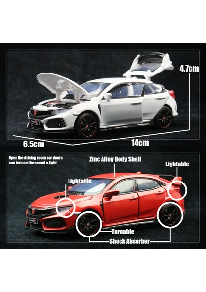 1/32 Honda Civic Type R Çocuk Oyuncak Araba Döküm Minyatür Modeli, Ses ve Işık Koleksiyonunu Açmak Için Arka Kapıyı Çekin (Yurt Dışından) indirimleri