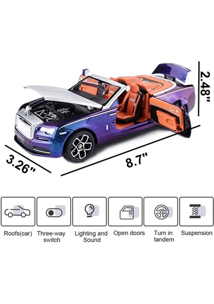 Yeni Sürüm - Zarif Araba Modeli 1/24 Rolls-Royce Şafak Model Araba, Çinko Alaşımlı Yetişkinler ve Çocuklar Için Ses ve Işık ile Geri Çekin Oyuncak Araba Hediye. (Mor)1 (Yurt Dışından)