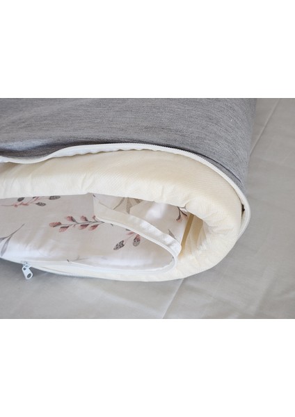 Babynest Dünyası 60X120 Beşik 4 Kenar Koruma Takımı Çift Yönlü ve Süngerli Fermuarlı Astarlı Pudra Çiçek