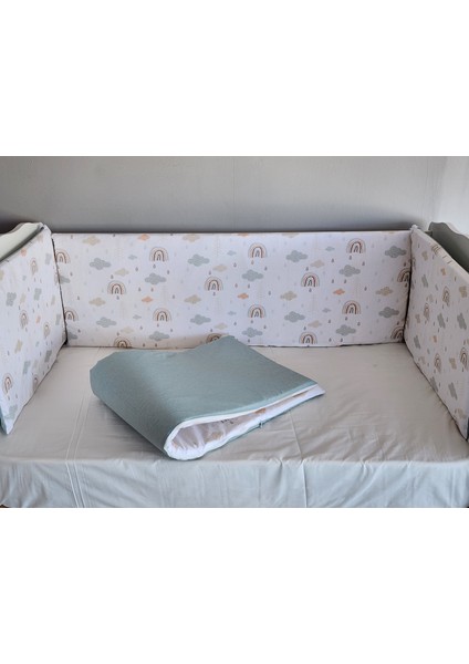 Babynest Dünyası 60X120 Beşik 4 Kenar Koruma Takımı Çift Yönlü ve Süngerli Fermuarlı Astarlı Gök Yeşil