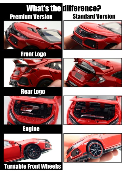 1/32 Honda Civic Type R Çocuk Oyuncak Araba Döküm Minyatür Modeli, Ses ve Işık Koleksiyonunu Açmak Için Arka Kapıyı Çekin (Yurt Dışından)