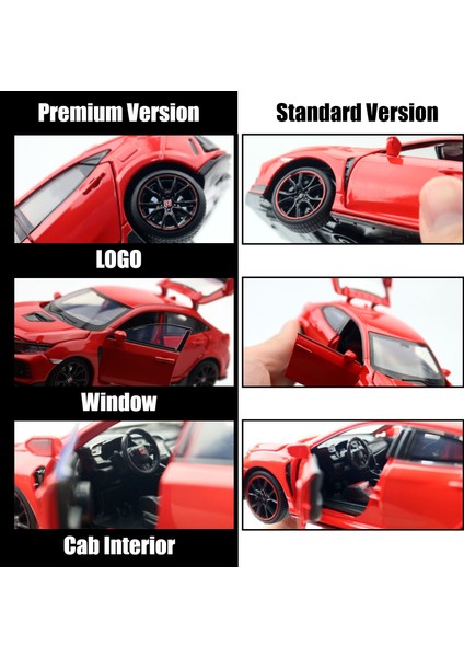 1/32 Honda Civic Type R Çocuk Oyuncak Araba Döküm Minyatür Modeli, Ses ve Işık Koleksiyonunu Açmak Için Arka Kapıyı Çekin (Yurt Dışından)