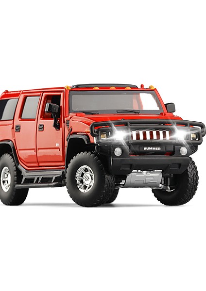 1/32 Hummer H2 Suv Off-Road Oyuncak Araba Jkm Döküm Metal Minyatür Model Ses ve Işık Kapısı Açılabilir (Yurt Dışından)
