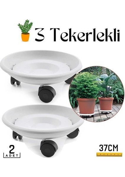 2 Li Tekerlekli Saksı Altığı 37 cm Coadura Design Beyaz 714457