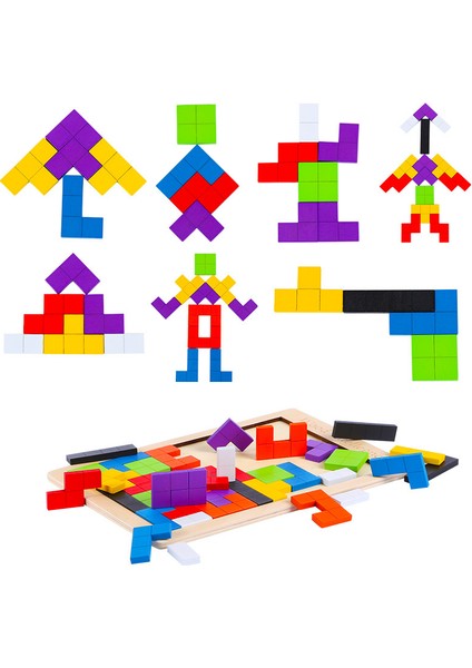 Ahşap Bloklar Bulmaca Zeka Oyunları Oyuncak Tangram Yapboz Zeka Renkli 3D Rus Blokları Oyunu Montessori Çocuklar Için Eğitici Hediye1 (Yurt Dışından)
