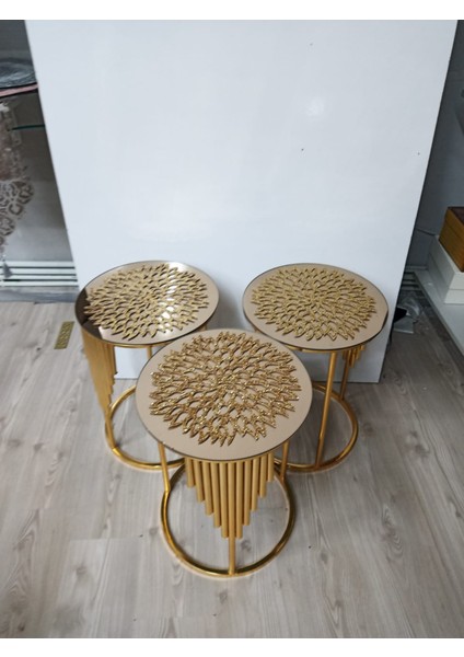 3 Adet / Zigon Sehpa Örtüsü / 33CM Yuvarlak / Simli Işıltılı Sunideri/