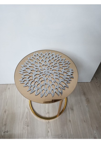 3 Adet / Zigon Sehpa Örtüsü / 33CM Yuvarlak / Simli Işıltılı Suni Deri