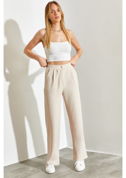 Kadın Çift Pileli Örme Palazzo Pantolon