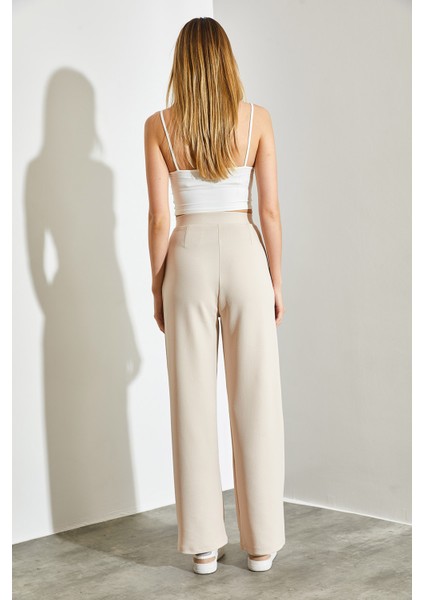 Kadın Çift Pileli Örme Palazzo Pantolon modelleri