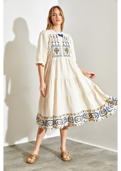 Kadın Nakış Işlemeli Keten Elbise fırsatları