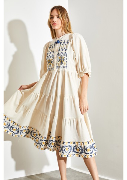 Kadın Nakış Işlemeli Keten Elbise indirimleri