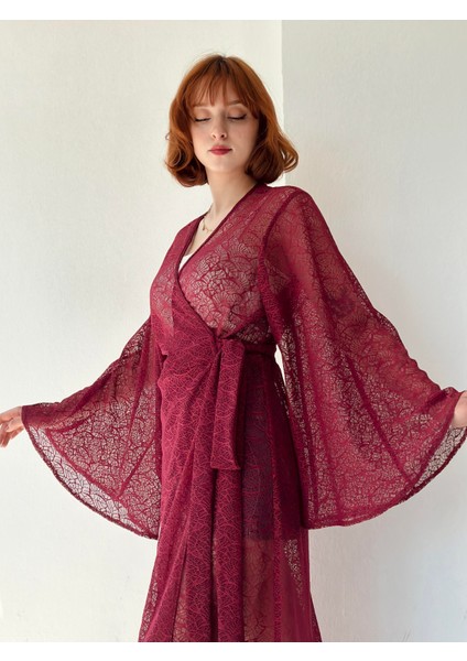 Tasarım Kai Kimono Elbise Kadın Bordo