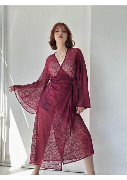 Tasarım Kai Kimono Elbise Kadın Bordo