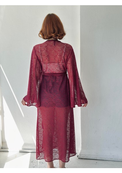 Tasarım Kai Kimono Elbise Kadın Bordo