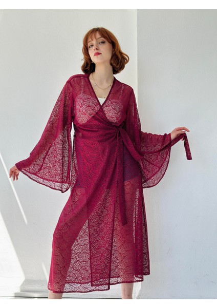 Tasarım Kai Kimono Elbise Kadın Bordo