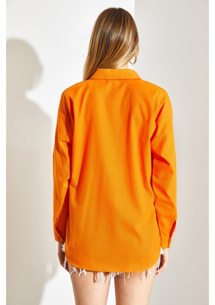 Kadın Çift Cepli Oversize Keten Gömlek fiyatları