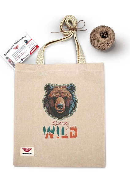 Ham Bez Çanta Tote Bag Bear Colored, Dokuma Saplı Kadın Omuz Çantası