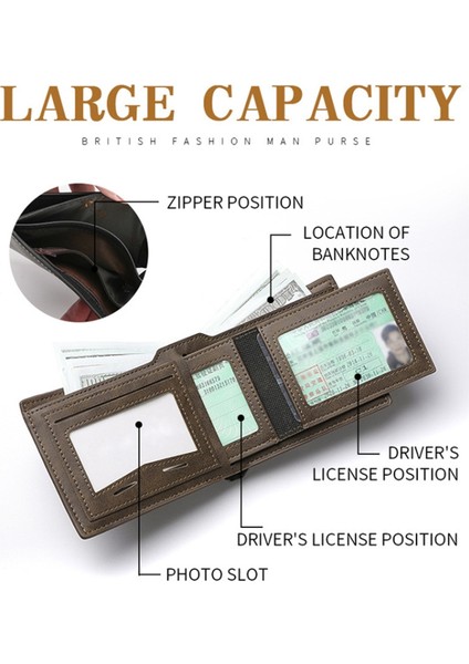 Erkekler Rfıd Engelleme Pu Cüzdan Çok Katmanlı Kart Tutucu Retro Sikke Çanta Çanta (Yurt Dışından) modelleri