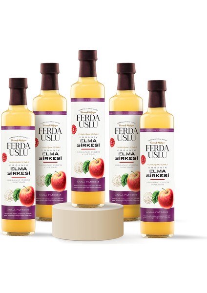 Fermente Mutfağım Organik Içimlik Elma Sirkesi - Doğal Fermantasyon 1 Yıl Dinlendirilmiş Apple Cider Vinegar 5 Adet x 500 ml