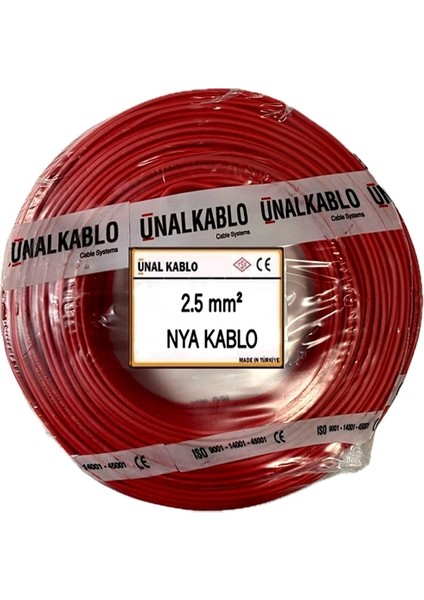 Ünal Kablo 2.5 Mm² Nya Kablo - 30 Metre Kırmızı