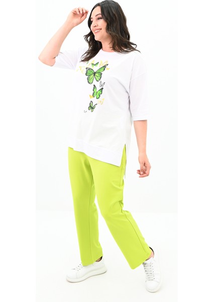 Kadın Büyük Beden Kelebek Baskı Detaylı T-Shirt Takım 8114-25