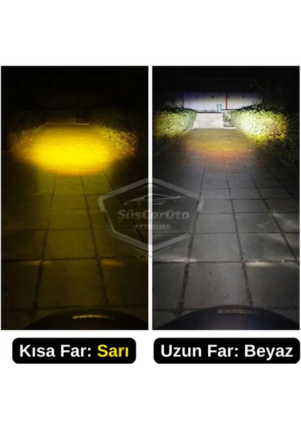 Dacia Logan 2009-2020 Uyumlu Mercekli Far Ampulü LED Xenon Çift Renk Sarı-Beyaz Far Şimşek Etkili Csp LED Lamba Uzun Kısa 2 Adet Takım