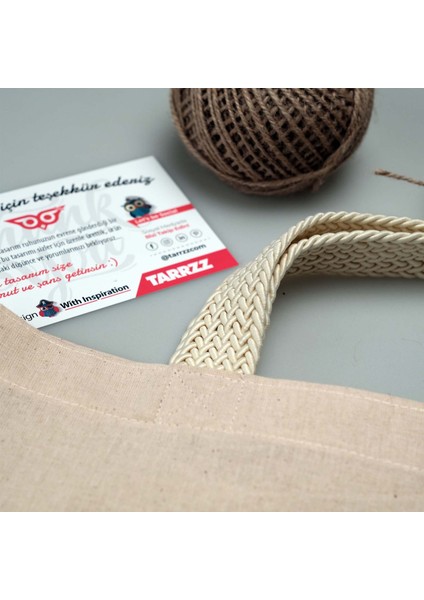 Ham Bez Çanta Tote Bag Bisiklet ve Yapraklar Dokuma Saplı Kadın Omuz Çantası