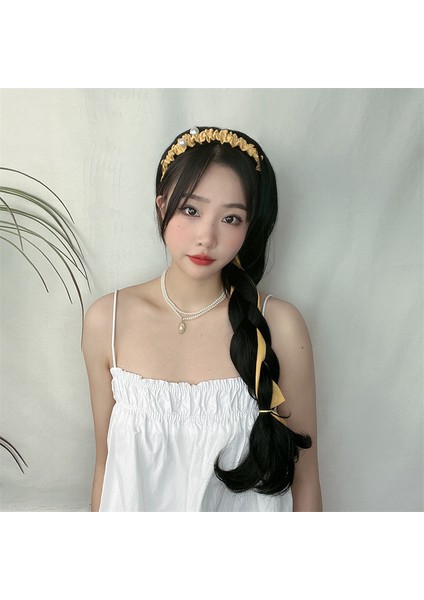 Peruk Kadın Uzun Kıvırcık Saç Örgülü Şerit Kafa Bandı Entegre Yapay Saç Büyük Dalga Uv Tipi Yarım Başlık (Yurt Dışından)