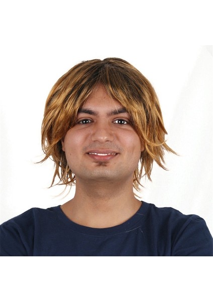 Sarı Orta Kesim Kısa Saç Düz Erkek Peruğu QY-9257 (Yurt Dışından)