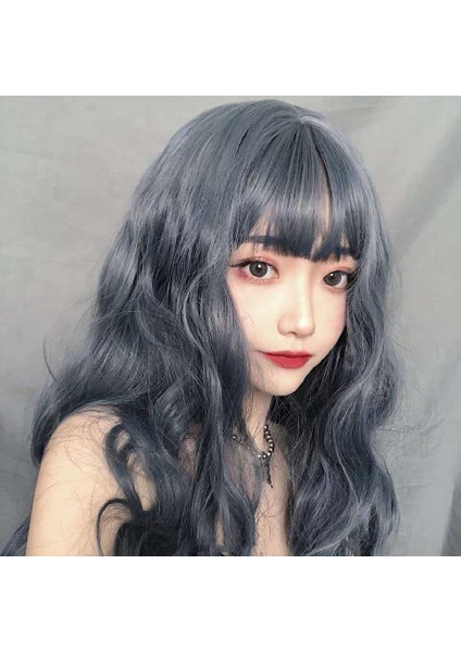 Peruk Kadın Uzun Kıvırcık Saç Hava Patlama Mavi Gri Degrade Mısır Kıvırıcı Küçük Rulo Lolita Tarzı Tam Başlı Peruk Stil Fabrika Stokta (Yurt Dışından) fiyatları