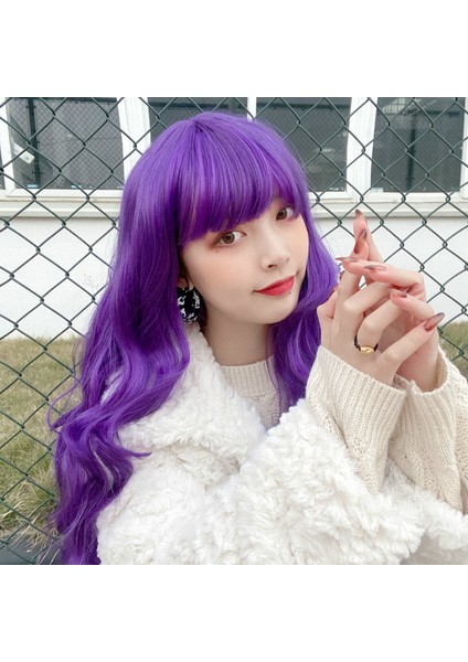 Mor Peruk Kadın Uzun Kıvırcık Saç Hava Patlama Büyük Dalga Boyalı Sentetik Peruk Lolita Peruk (Yurt Dışından) modelleri