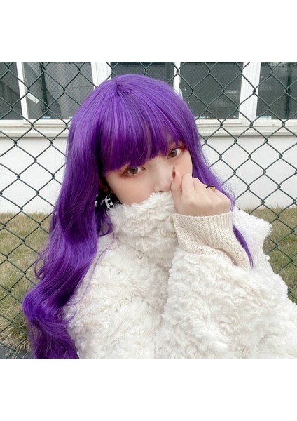Mor Peruk Kadın Uzun Kıvırcık Saç Hava Patlama Büyük Dalga Boyalı Sentetik Peruk Lolita Peruk (Yurt Dışından) fırsatları