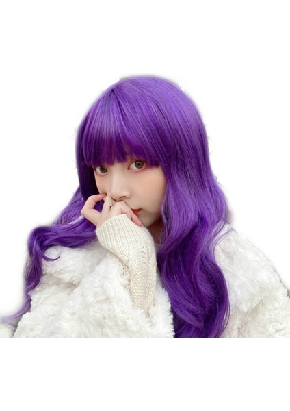 Mor Peruk Kadın Uzun Kıvırcık Saç Hava Patlama Büyük Dalga Boyalı Sentetik Peruk Lolita Peruk (Yurt Dışından) indirimleri