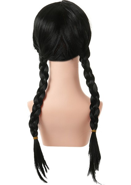 Cadılar Bayramı Amerikan Draması Adams Bangs Peruk Çarşamba Çünkü Peruk Giydirme Performansı Çift At Kuyruğu Siyah Peruk (Yurt Dışından) modelleri