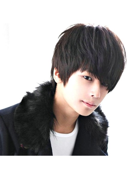 Kabarık Doğal Gerçekçi Yüksek Sıcaklık Fiber Peruk Adam Için Eğik Patlama Saç (Yurt Dışından) indirimleri