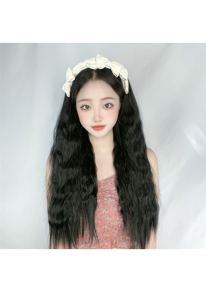 Peruk Kadın Uzun Saç Yay Kafa Bandı Peruk Entegre Yarım Başlık Simülasyon Büyük Dalga Peruk Seti (Yurt Dışından)
