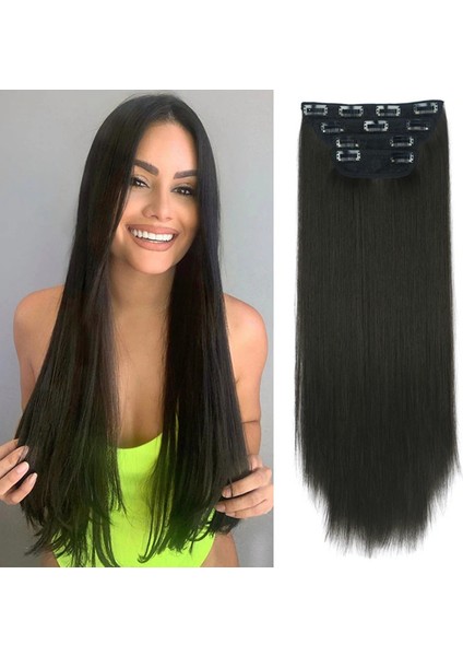 Xuchang Peruk Avrupa ve Amerikan Peruk Seti Uzun Düz Saç Peruk Womenhairfour-Piece Set Postiş Klip Kimyasal Fiber Saç Uzatma (Yurt Dışından)