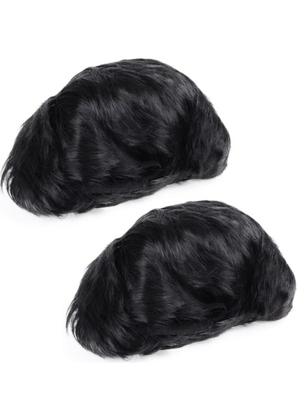 2x Erkek Kısa Düz Siyah Günlük Yaşam Tam Peruk (Yurt Dışından)